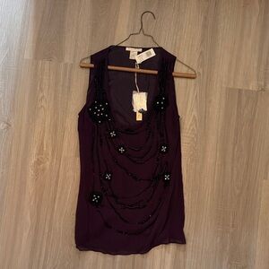 Chic Sleeveless Purple Blouse with Bead Accents